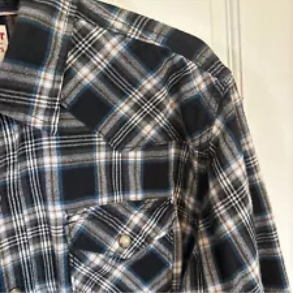 Wrangler Authentics Men's Pearl Snap Western Shirt Size Large Black Blue - Picture 3 of 9